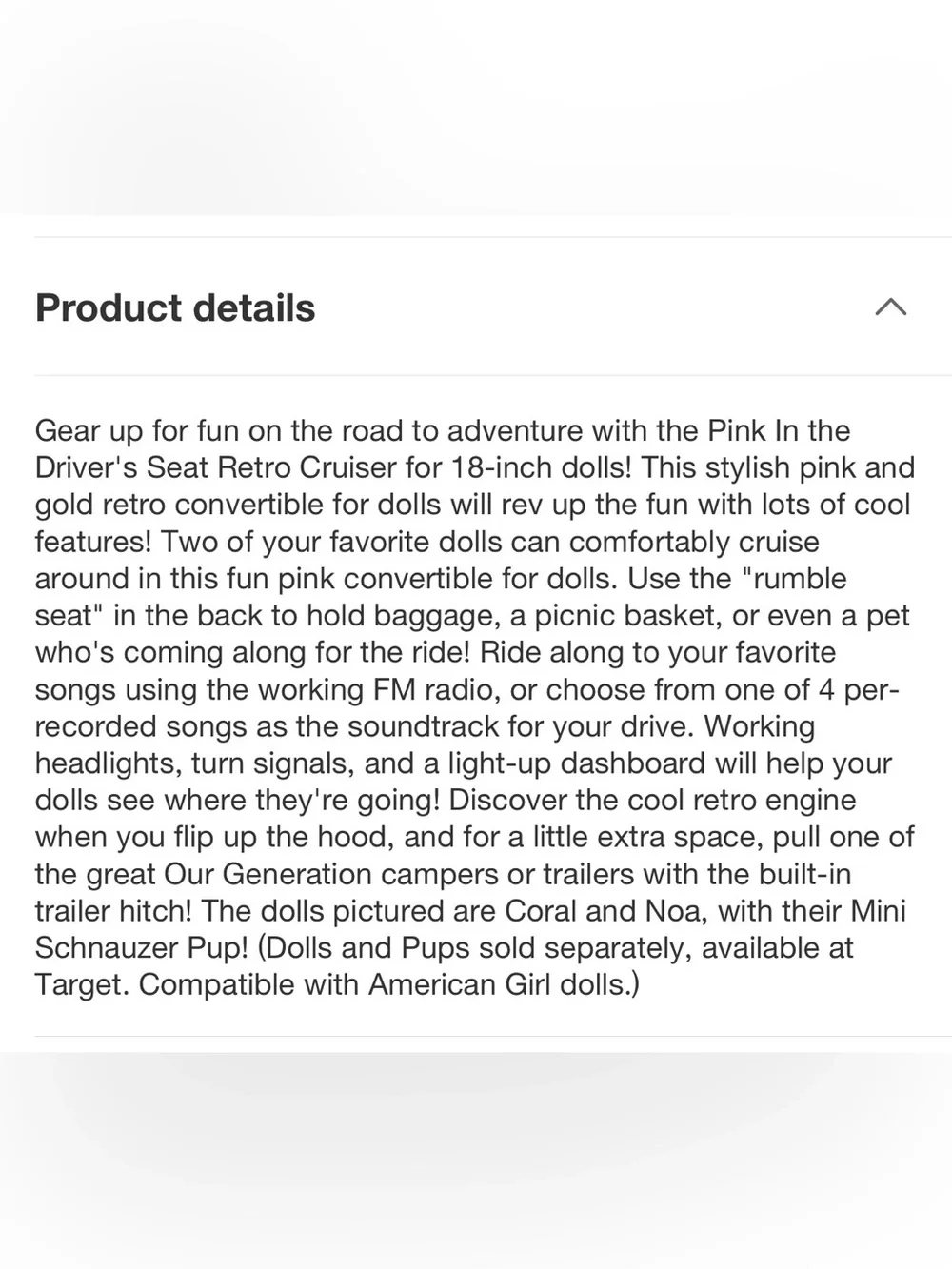 NEW! Our Generation in the drivers seat cruiser. Convertible for 18 inch dolls.